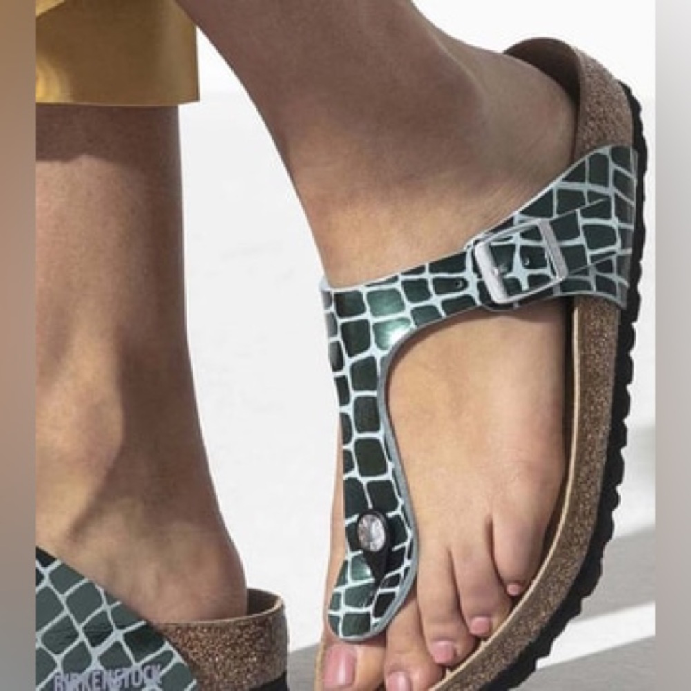 Birkenstock Green Croc-Print Thong Sandals